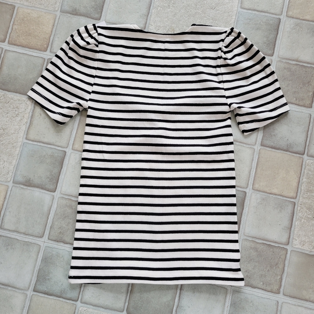 LOFT Black and White Striped Short Sleeve Tee - Picture 5 of 5